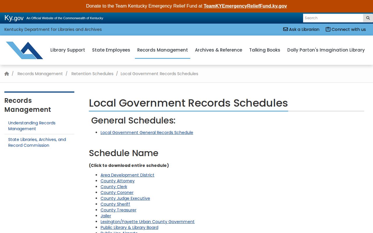 Hickman County arrest record retention schedules at KDLA