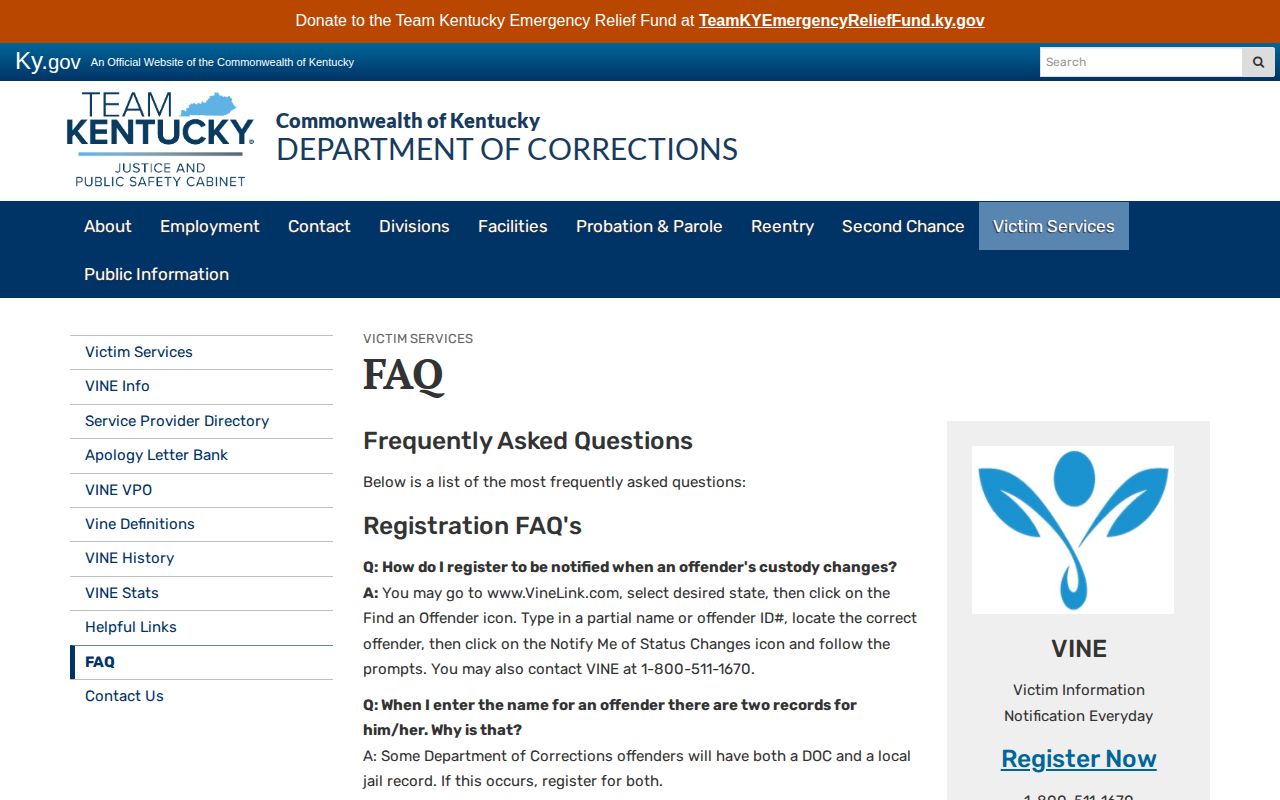 Kentucky VINE custody notification information for Hickman County
